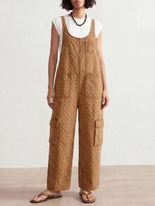 Bohemela Women's Polka Dot Pattern Pocket Design Casual 70S Denim Overalls Picnic Summer Fall Brown And White Polka Dot - Khaki - View 6