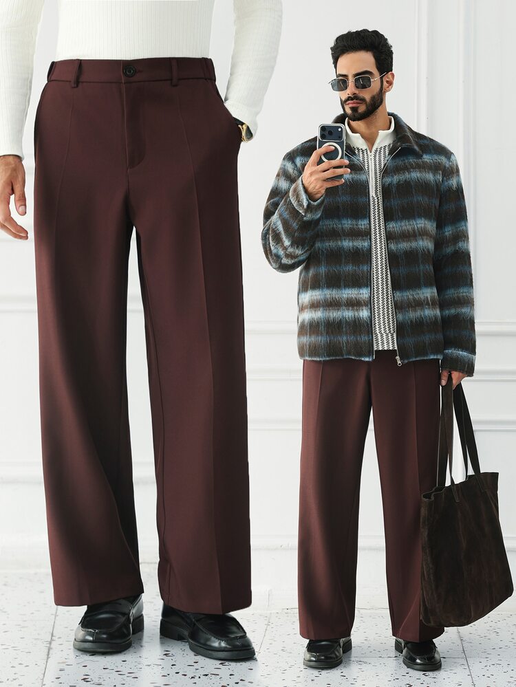 HUEFORM Men's Solid Color Casual Versatile Daily Wear Long Pants - Burgundy - View 1