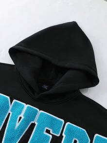 ROMWE MEN Men's Letter Print Casual Everyday Hoodie - Black - View 5