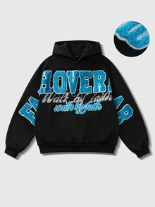 ROMWE MEN Men's Letter Print Casual Everyday Hoodie - Black - View 3