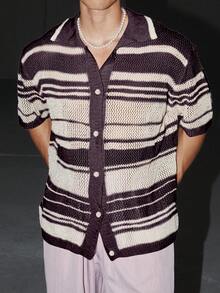 Manfinity LEGND Men's Minimalist Knit Sweater, Suitable For Summer - Lilac Purple - View 5