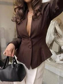Aloruh Blazer Wanita Musim Gugur/Dingin, Jaket Kerah Tegak Cokelat, Pakaian Kantor untuk Wanita di Musim Gugur - Burgundy - View 8