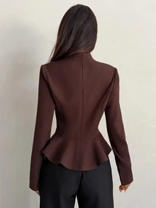 Aloruh Blazer Wanita Musim Gugur/Dingin, Jaket Kerah Tegak Cokelat, Pakaian Kantor untuk Wanita di Musim Gugur - Burgundy - View 2