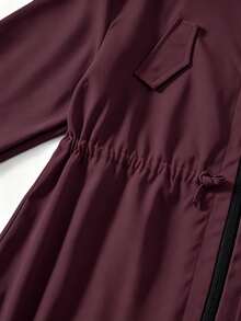 SHEIN Elladie kids (Tween Girl) 粉色收腰連帽字母裝飾運動休閒可調腰口袋夾克，秋季服飾，秋季，返校，學校 - 酒紅色 - 查看 3