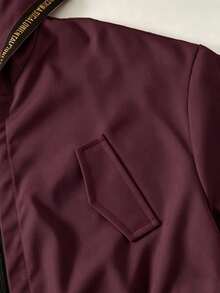 SHEIN Elladie kids (Tween Girl) 粉色收腰連帽字母裝飾運動休閒可調腰口袋夾克，秋季服飾，秋季，返校，學校 - 酒紅色 - 查看 5