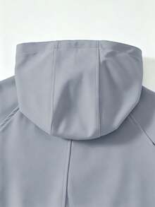 SHEIN Elladie kids Tween女孩 粉色收腰連帽字母裝飾運動休閒可調腰口袋夾克，秋季服飾，秋季，返校，學校 - 淺藍色 - 查看 5