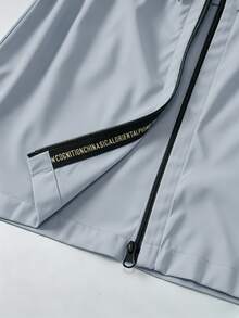 SHEIN Elladie kids Tween女孩 粉色收腰連帽字母裝飾運動休閒可調腰口袋夾克，秋季服飾，秋季，返校，學校 - 淺藍色 - 查看 4