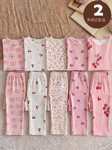 Girls' Long Sleeve Round Neck T-Shirt Top Loose Pants Pajama Set, Cute Rabbit Print Tie-Dye Milk Silk Nighties, Autumn Light Blue Striped Style - Multicolor - View 6