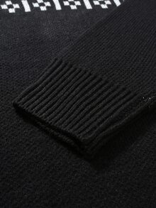 Manfinity Homme 男士幾何圖案高領插肩袖休閒毛衣 - 黑與白 - 查看 6