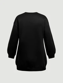 SHEIN MOD Plus Size Women's Lace Patchwork Casual Daily Long Sleeve Sweatshirt - Black and White - View 3