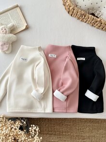 SHEIN Baby Girl 3pcs Set High Neck Thermal Lined Thick Composite Fur Lining Fitted Petal Sleeve Base Layer Tops For Winter - Multicolor - View 5
