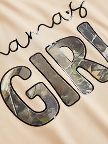 SHEIN 兒童青少年女孩運動休閒 "'s Girl" 印花長袖T恤與隨機圖案內搭褲套裝，萬聖節聖誕節秋季穿搭上衣冬季 - 彩色 - 查看 3