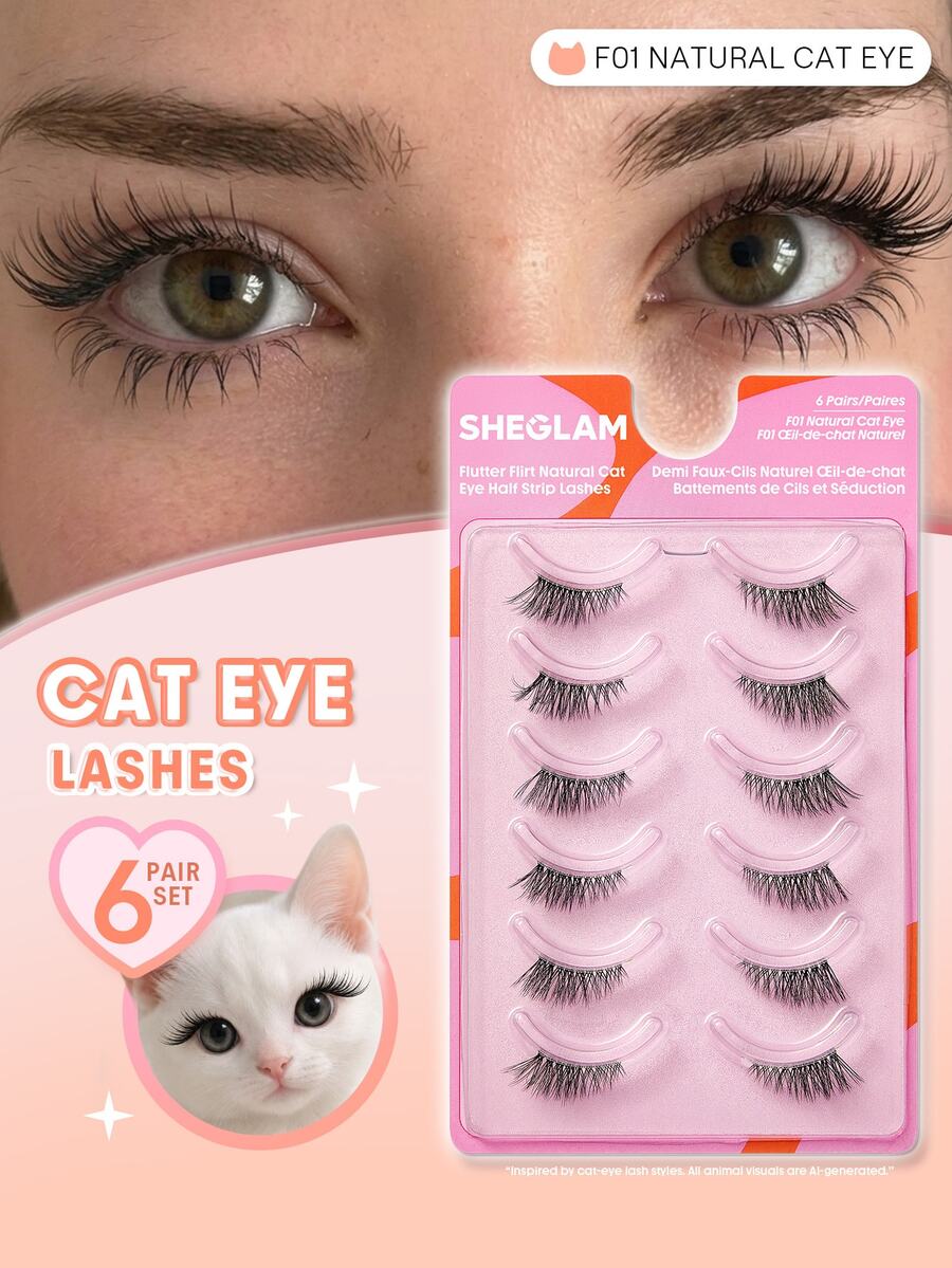 SHEGLAM Flutter Flirt Natural Cat Eye Half Strip Lashes Brand Beauty Cosmetic Makeup For Women And Girls - Black - View 1