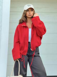 Jeta Ari Women's Casual Vacation Long Sleeve Denim Jacket - Red - View 5