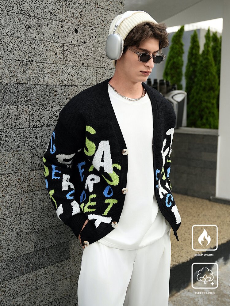 Manfinity LEGND Men's Front Button Long Sleeve Graphic Detail Casual Shirt - Black - View 5