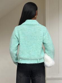 SHEIN BAE Regular Women's Double-Breasted Cardigan Sweater - Green - View 2