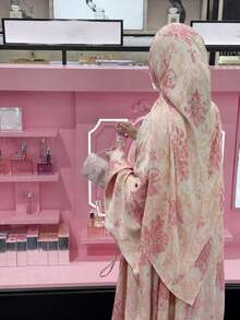 Yasmyna Women's Loose Casual Floral Print Comfortable Soft Fabric Elegant Prayer Robe - Baby Pink - View 4