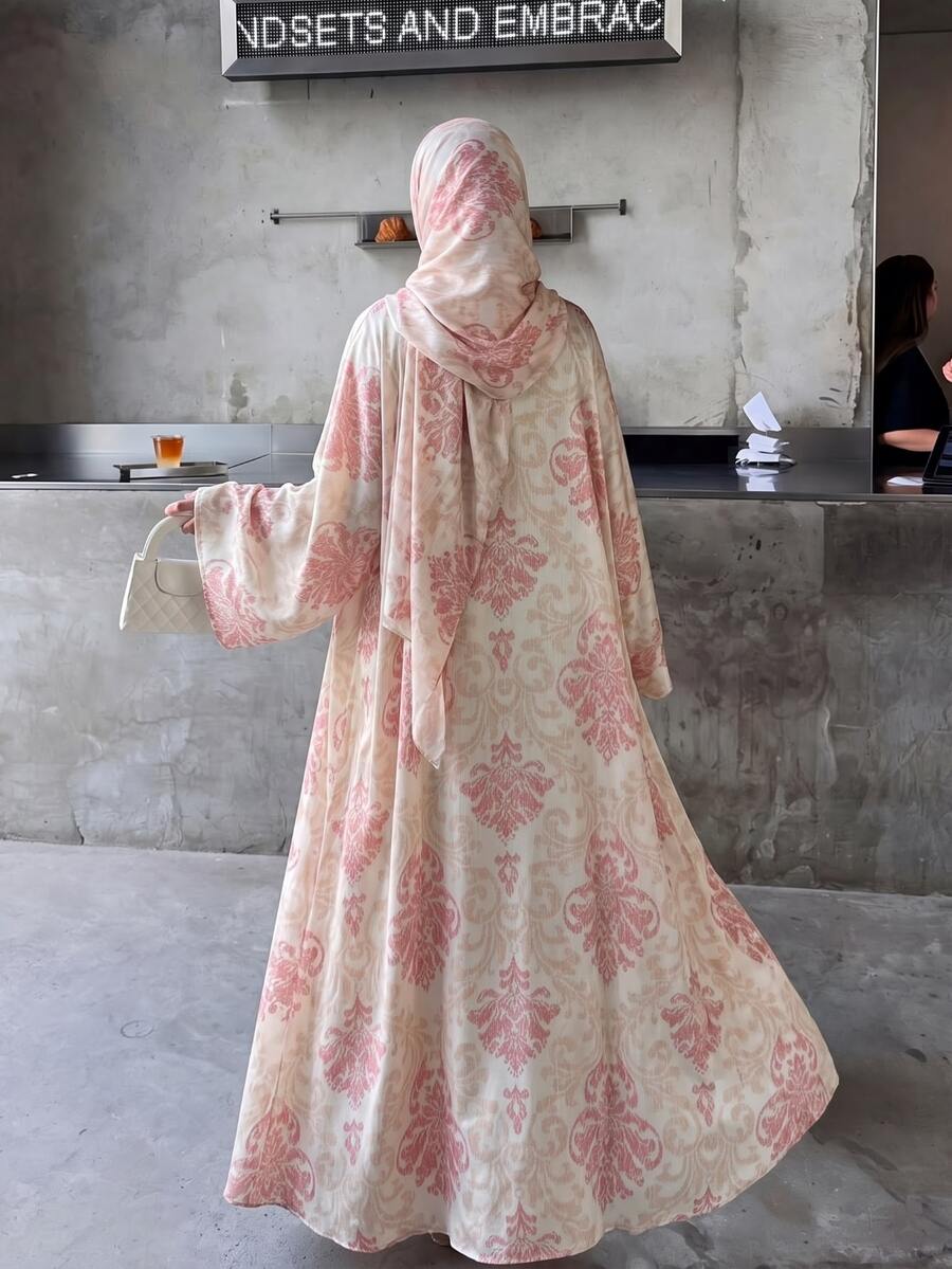 Yasmyna Women's Loose Casual Floral Print Comfortable Soft Fabric Elegant Prayer Robe - Baby Pink - View 1