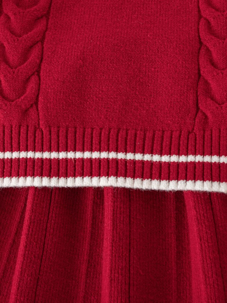 SHEIN ملابس خريفية لطفلة صغيرة، طقم كنزة مطرزة بزهور وتنورة بأكمام طويلة باللون الأحمر عقدة الفراشة ، للعودة إلى المدرسة، ناعمة ودافئة، عيد الميلاد، أمي وأنا، الأميرة - عنابي اللون - مشاهدة 5