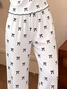 SHEIN Tween Girl Tween Girl Long Sleeve Long Pants Bowknot Pink Pajama Set - Pink - View 2