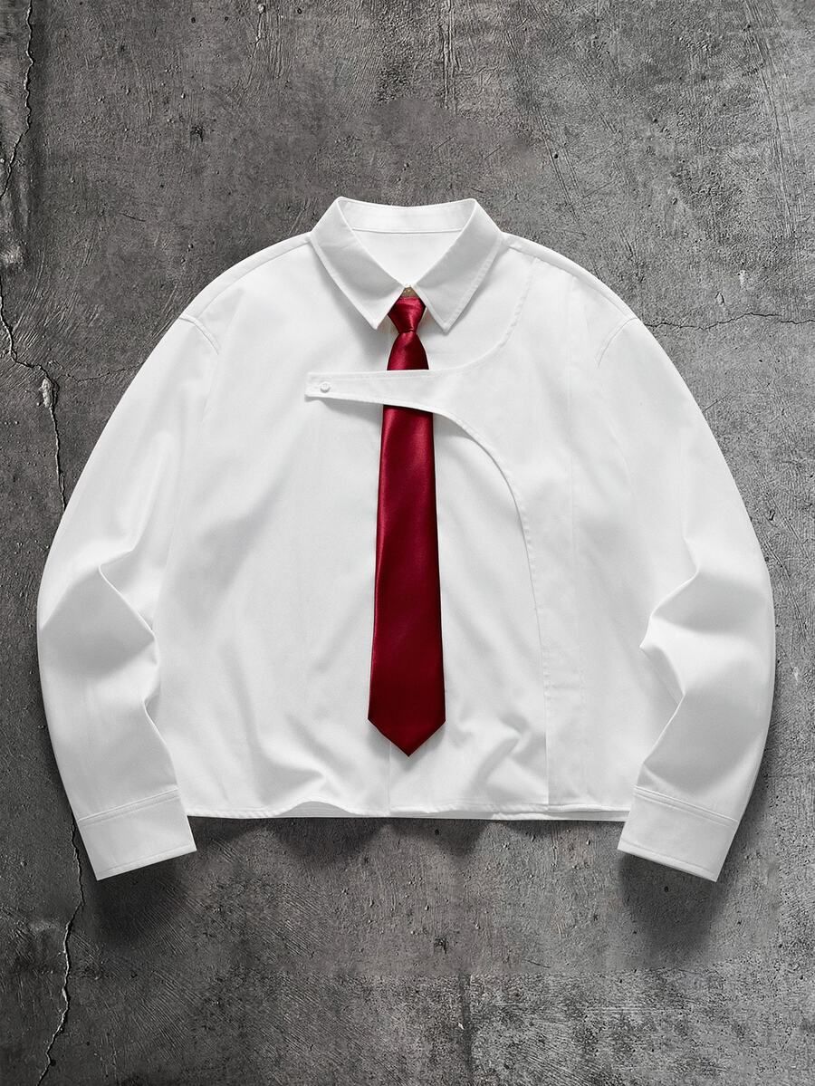 AXEPEAK Men's Fashion Button Long Sleeve Shirt Business - White - View 1