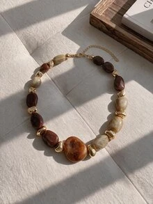 Resyla 1pc Fashion Retro Exaggerated Bohemian Style Thick Brown Acrylic Beaded Necklace For Women, Couples, Party, Daily Wear, Luxury High-End - Multicolor - View 3