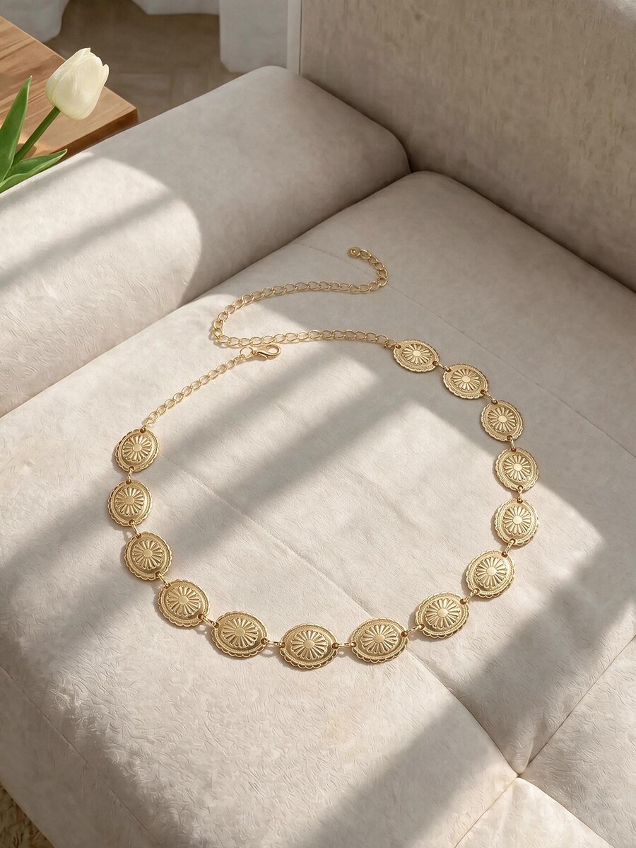 Resyla 1pc High Quality Round Metal Waist Belt, Suitable For Women In Summer