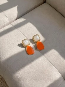 Resyla 1pair Asymmetrical Burgundy Vintage Chic Square Earrings - Orange - View 4