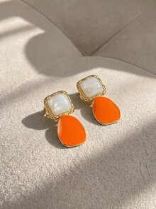 Resyla 1pair Asymmetrical Burgundy Vintage Chic Square Earrings - Orange - View 3