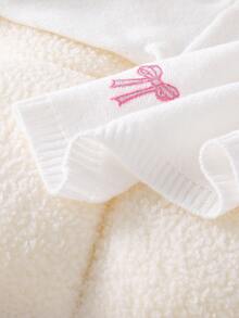 Souflis Souflis 女童甜美娃娃公主風蝴蝶結刺繡粉白V領泡泡袖開襟輕便短版開襟衫，適合校園、嬰兒洗禮、秋季 - 白色 - 查看 6