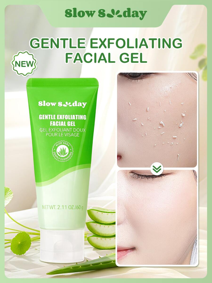 Slow Sunday Gentle Exfoliating Facial Gel, Refreshing & Softening, Deeply Cleansing, Gentle Exfoliating, With Aloe Vera Extract, Centella Asiatica Extract & Scrub Particles, Oil Control, K Beauty, Suitable For Fall & Winter, Halloween & Christmas - Clear - View 1