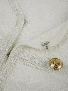 Allurite Women Ivory Lace Napoleon Top Vintage Gold Button Double Breasted Slim Long Sleeve Elegant Fall Party Shirt - Apricot - View 7