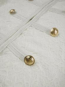 Allurite Women Ivory Lace Napoleon Top Vintage Gold Button Double Breasted Slim Long Sleeve Elegant Fall Party Shirt - Apricot - View 8