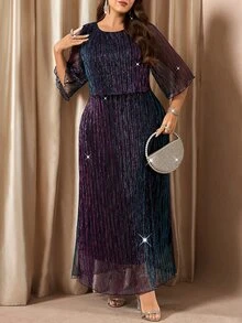 Reflora Plus Size Elegant Shiny Pleats Party Dress Christmas Outfit Outfits Women Rave For Valentine's Day Spring/Summer Modest Plus Size Dresses Fall - Purple - View 7