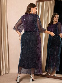 Reflora Plus Size Elegant Shiny Pleats Party Dress Christmas Outfit Outfits Women Rave For Valentine's Day Spring/Summer Modest Plus Size Dresses Fall - Purple - View 3