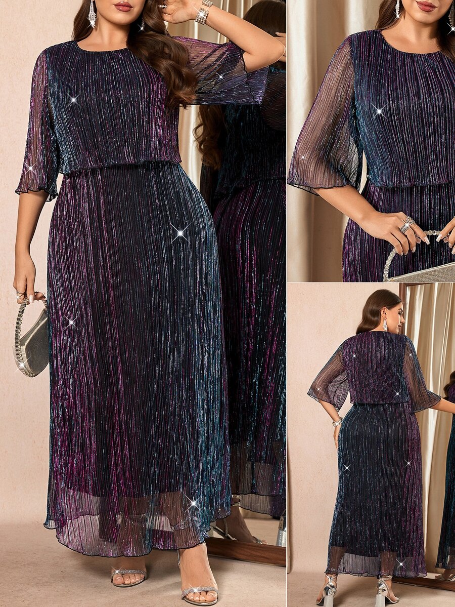 Reflora Plus Size Elegant Shiny Pleats Party Dress Christmas Outfit Outfits Women Rave For Valentine's Day Spring/Summer Modest Plus Size Dresses Fall