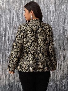 Reflora 圣诞节加大码女士浪漫优雅正式金色闪亮立体提花面料长袖外套，闪亮金色，舒适保暖，2025新款，冬季，复古，外出，秋季，办公室，优雅，圣诞节服装，万圣节，老钱风格，秋季，商务休闲，办公室 - 金色 - 查看 7