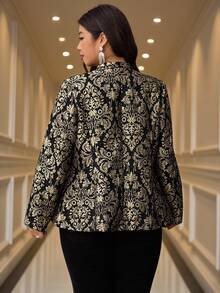 Reflora 圣诞节加大码女士浪漫优雅正式金色闪亮立体提花面料长袖外套，闪亮金色，舒适保暖，2025新款，冬季，复古，外出，秋季，办公室，优雅，圣诞节服装，万圣节，老钱风格，秋季，商务休闲，办公室 - 金色 - 查看 8