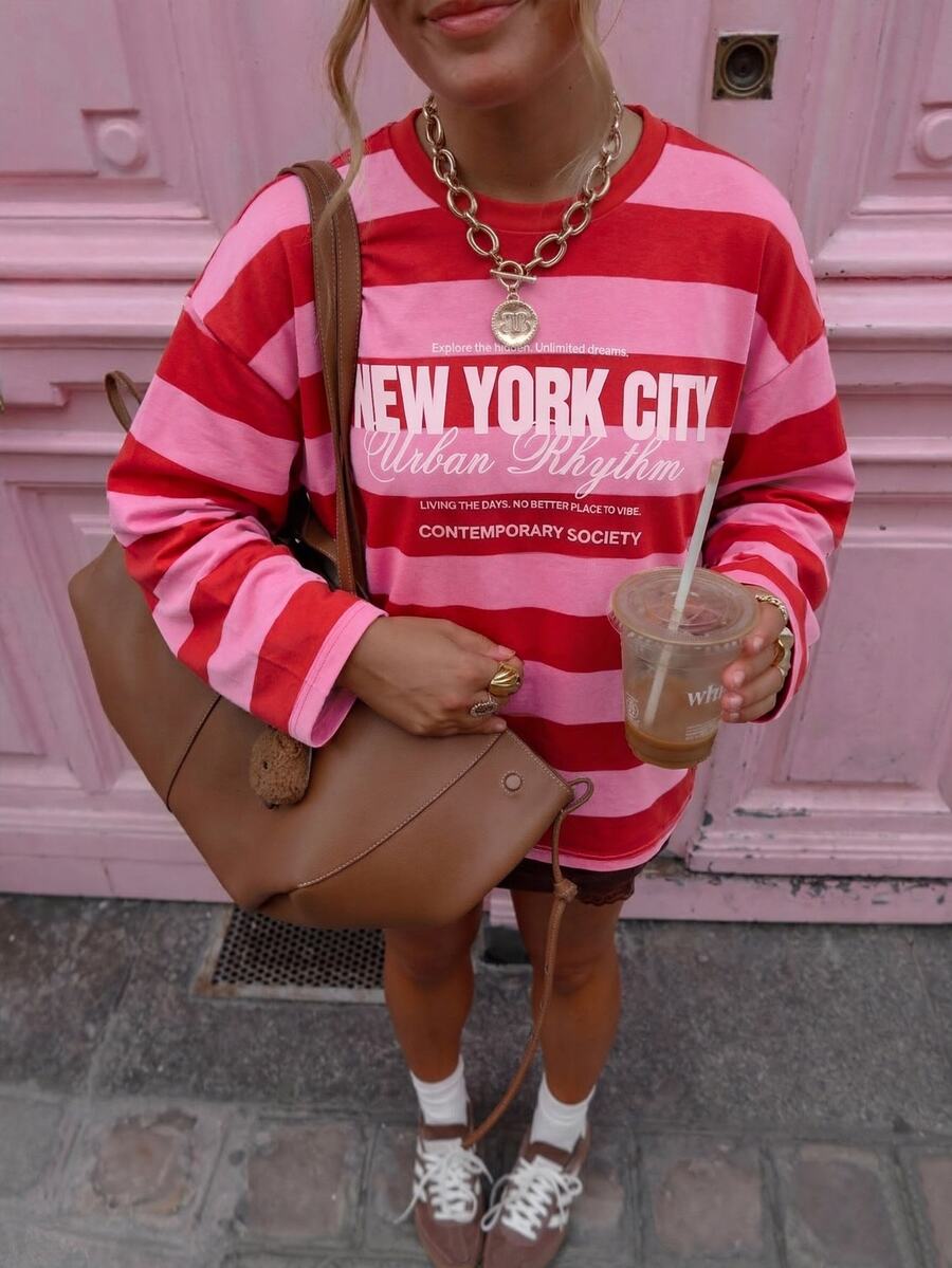 SuriyaCove Y2K Going‑Out Tops, Women Autumn Winter Casual Colorful Striped Round Neck Mid‑Long Sleeve Knit - Multicolor - View 1