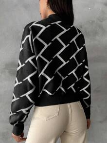 EURMUSE Women's Casual Geometric Pattern Sweater For Fall And Winter - Black - View 7
