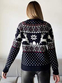 EURMUSE Christmas Pattern Raglan Sleeve Sweater - Navy Blue - View 7
