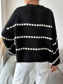 EURMUSE Striped Pattern Drop Shoulder Sweater - Black - View 4