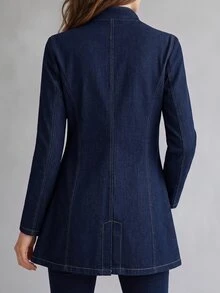 Balvessa Women's Outdoor Fashion Button-Up Pocket Slim Fit Raw Denim Blue Denim Jacket - Dark Wash - View 2