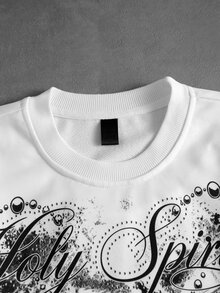 ROMWE MEN Men's Loose Fit Crew Neck Long Sleeve T-Shirt With Angel Print - White - View 4