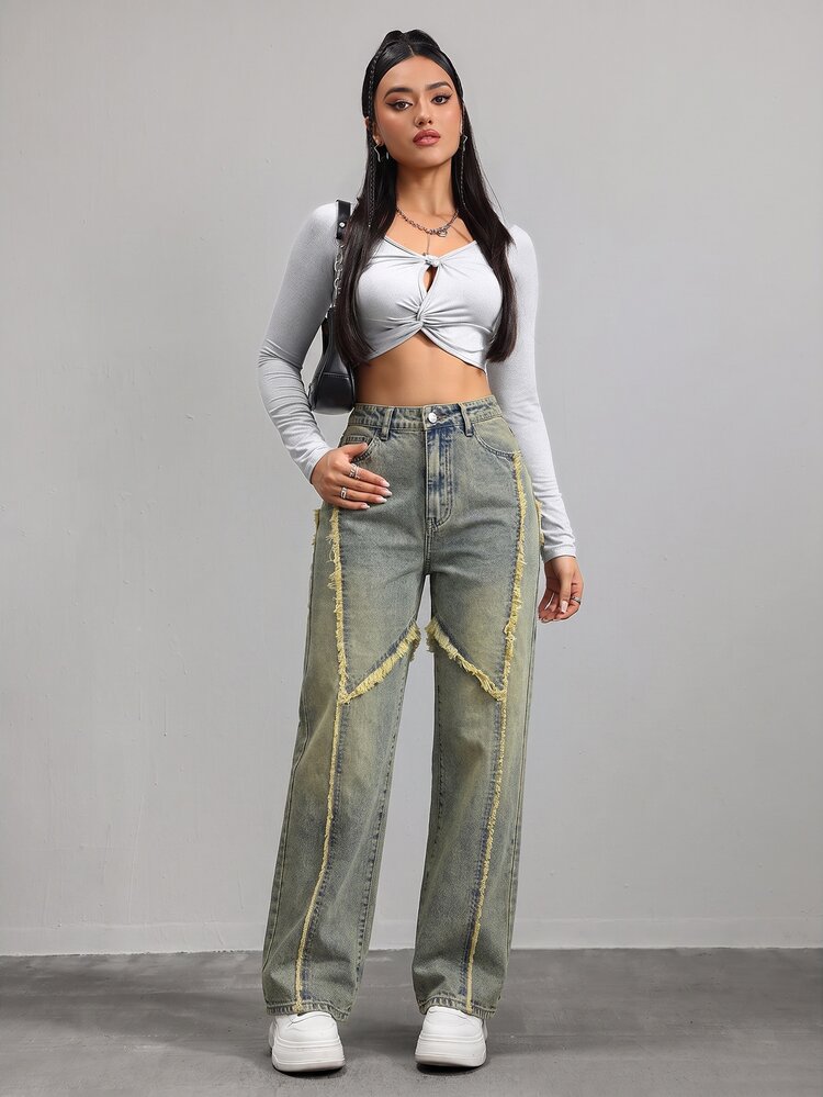 Jeanoix Women's Casual Everyday Denim Jeans With Pocket, Button And Frayed Hem - Yellow - View 3