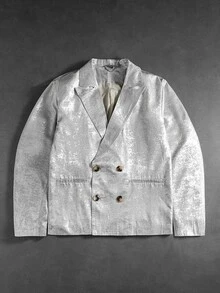 ROMWE MEN Street Life Blazer Pria Warna Polos Kasual Serbaguna untuk Perjalanan Harian - Perak - View 8