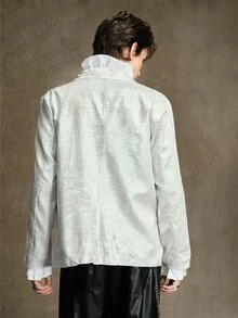 ROMWE MEN Street Life Blazer Pria Warna Polos Kasual Serbaguna untuk Perjalanan Harian - Perak - View 3