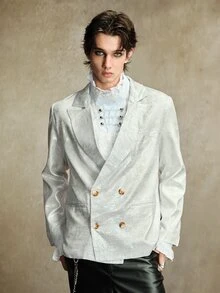 ROMWE MEN Street Life Blazer Pria Warna Polos Kasual Serbaguna untuk Perjalanan Harian - Perak - View 6