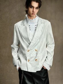 ROMWE MEN Street Life Blazer Pria Warna Polos Kasual Serbaguna untuk Perjalanan Harian - Perak - View 5