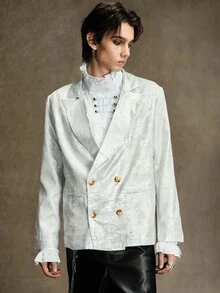 ROMWE MEN Street Life Blazer Pria Warna Polos Kasual Serbaguna untuk Perjalanan Harian - Perak - View 4